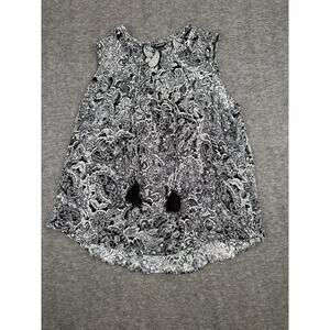 Torrid 3x Sleeveless Blouse Black and White Paisley V Neck Tassles Cowgirl Chic